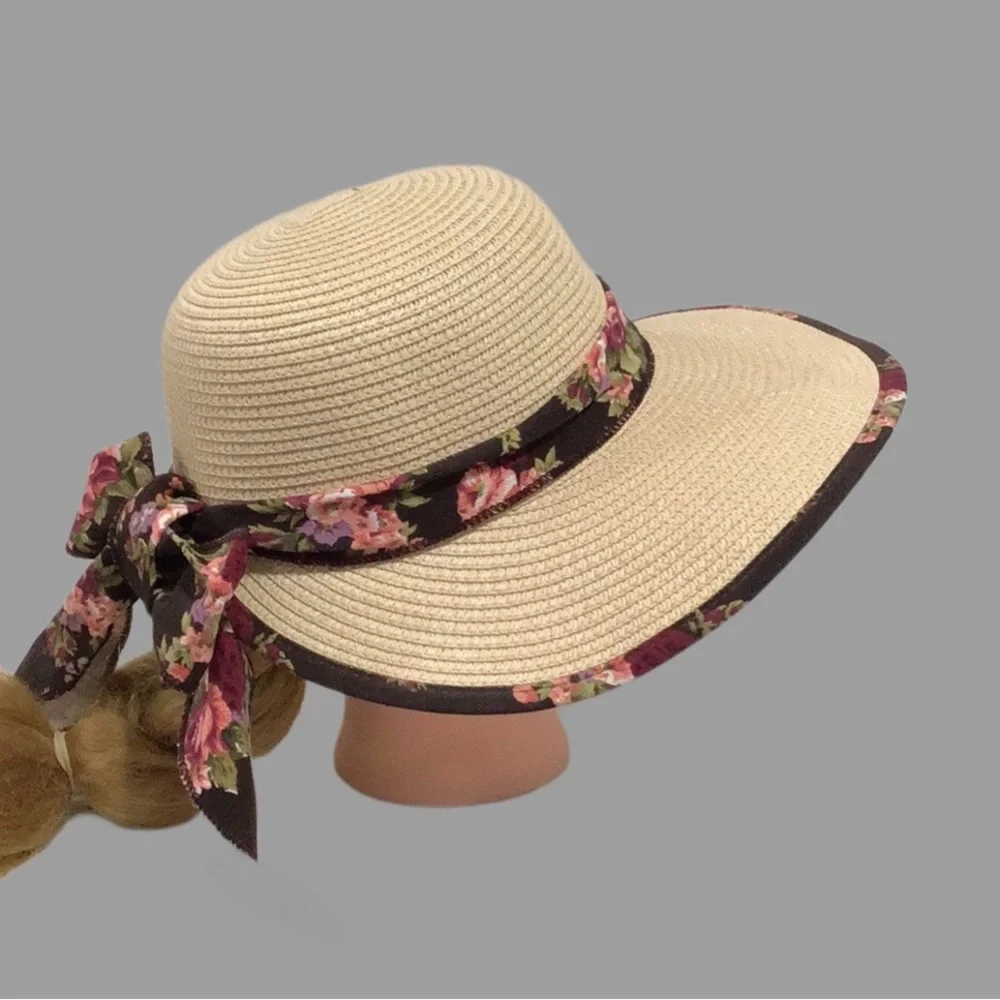 NEW Royal Road Beach Hat, Wide Front Brim, Tie Bow Back, Packable, Cream Color - Picture 2 of 10